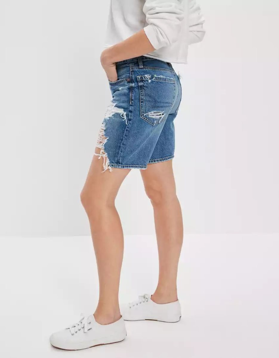 Shorts American Eagle AE Dreamy Drape Denim Low-Rise Baggy Indigo Femme | ZJY-64053894